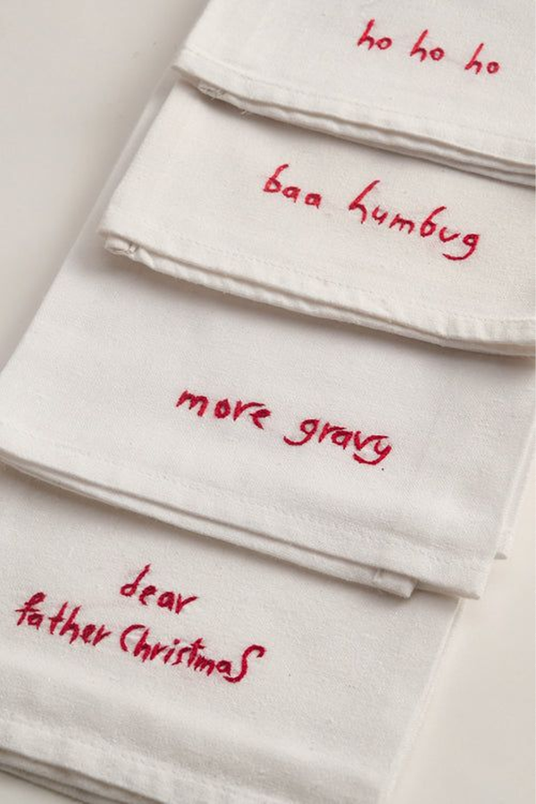 Hand Embroidered Christmas Napkins from La Jambu