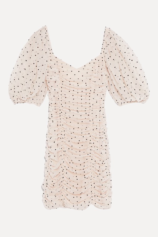 Draped Polka Dot Tulle Dress