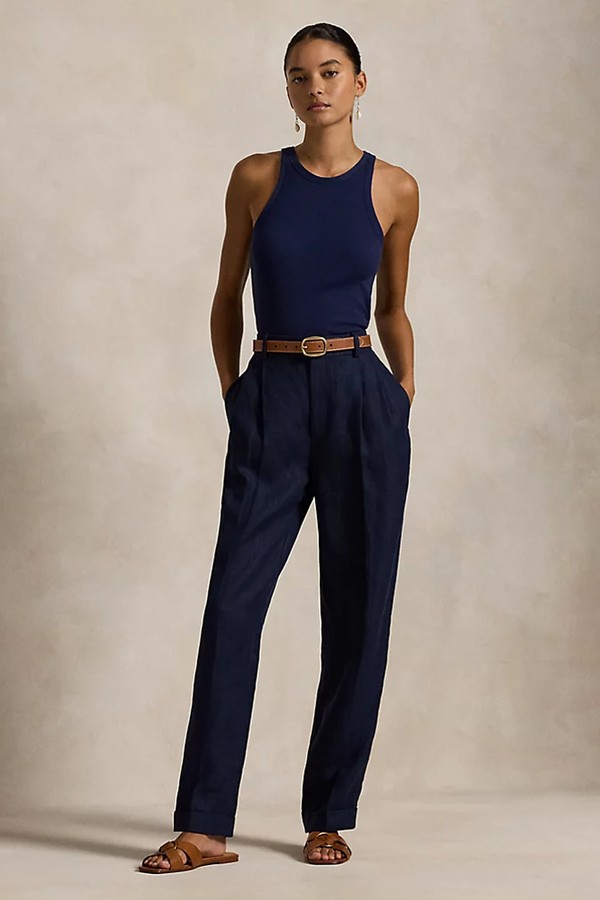 Herringbone Linen Tapered Trousers