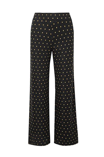 Metallic Embroidered Polka-Dot Pants