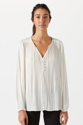 Open Neck Pleated Blouse