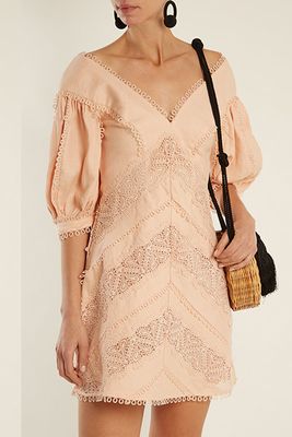 Painted Heart Lace-Panel Linen Dress from Zimmermann