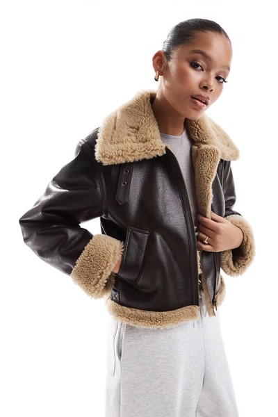 Faux Fur Aviator Jacket from only