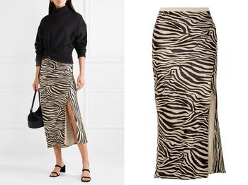 Zebra-Print Silk Satin Midi Skirt from Anine Bing