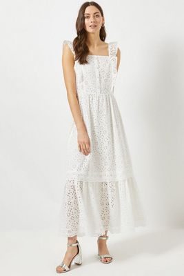 White Broderie Frill Maxi Dress