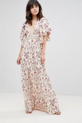 Floral Wallpaper Maxi Dress with Broderie Trim from Asos