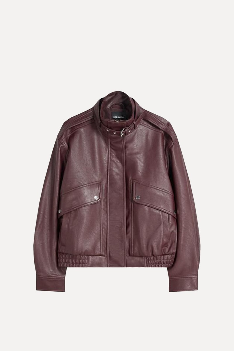 Faux Leather Jacket With Pockets