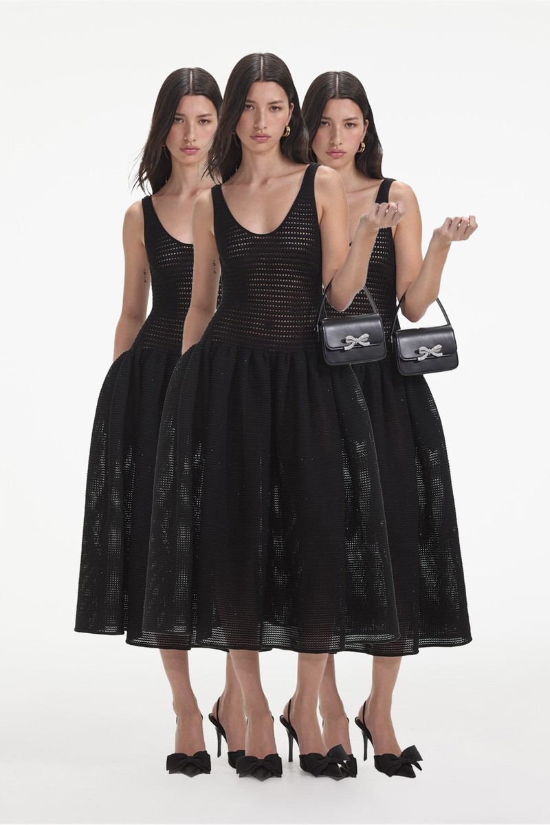Crochet Knit Midi Dress from Self Portrait