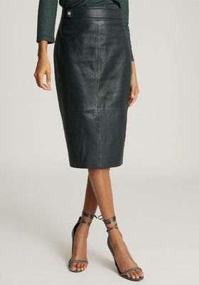 Kali Green Leather Pencil Skirt from Reiss