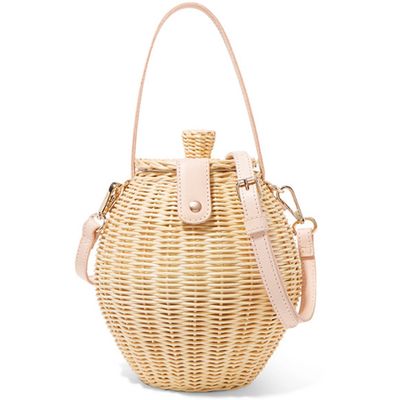 Tautou Mini Leather-Trimmed Wicker Shoulder Bag from Ulla Johnson