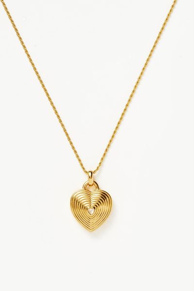 Engravable Heart Ridge Locket Pendant Necklace