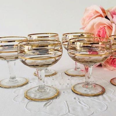 Set of 6 Vintage Sherry Glasses With Gold Detail from Wildoctopus