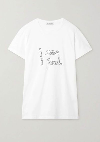 I See I Feel Embroidered Cotton Jersey T-Shirt from Bella Freud