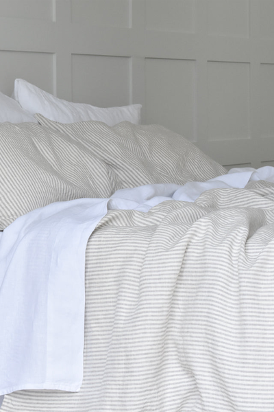 Natural Ticking Linen Duvet Cover Set from Chalk Pink Linen Co.