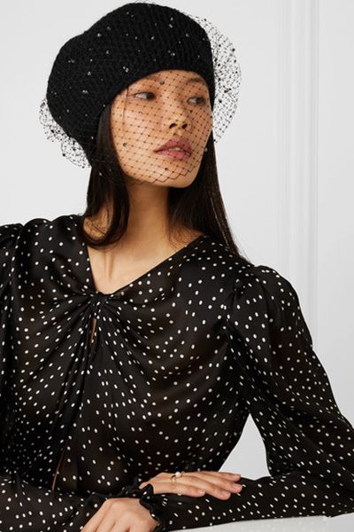 Crystal-Embellished Mesh & Mohair Beret from Jennifer Benhr