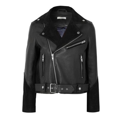 Lloyd Suede- Paneled Textured- Leather Biker Jacket from Ganni