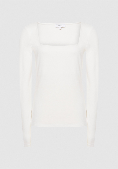 Beatrice White Square Neck Jersey Top