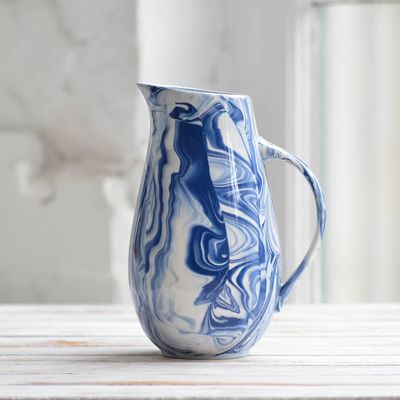 Marbled Blue And White Ceramic Water Jug