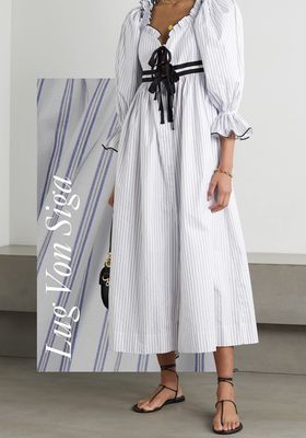 Eleanor Bow-Detailed Ruffled Striped Cotton Dress from Lug Von Siga