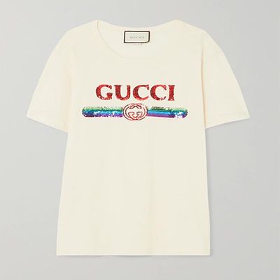 Sequin Embellished Cotton Jersey T-Shirt from Gucci