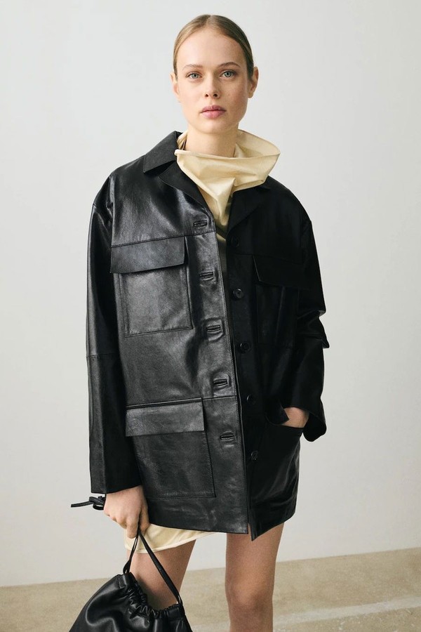 Oversized Leather Jacket With Pockets from Mango