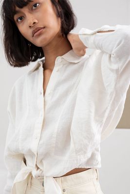Linen Front Tie Collared Blouse from & Other Stories