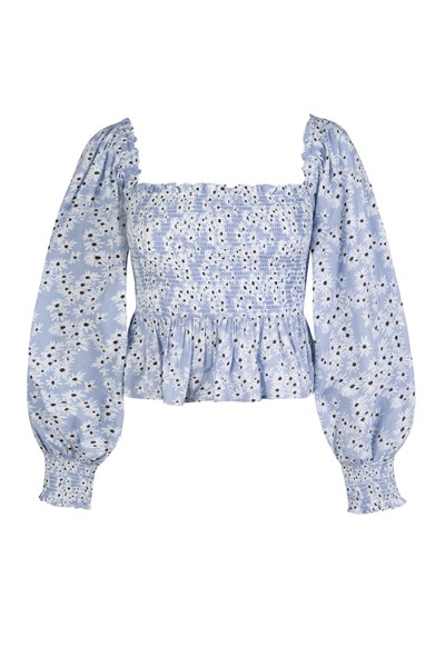 Eloise Dusky Blue Daisy Dream Long Sleeve Blouse from Rixo