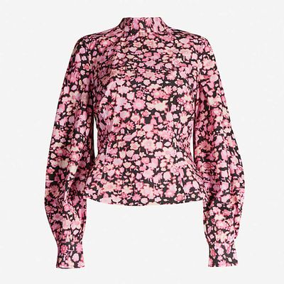 Floral-Print Puffed-Sleeve Cotton Top from Ganni