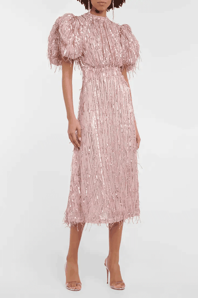 Sequined Puff-Sleeve Midi Dress from Rotate Birger Christensen