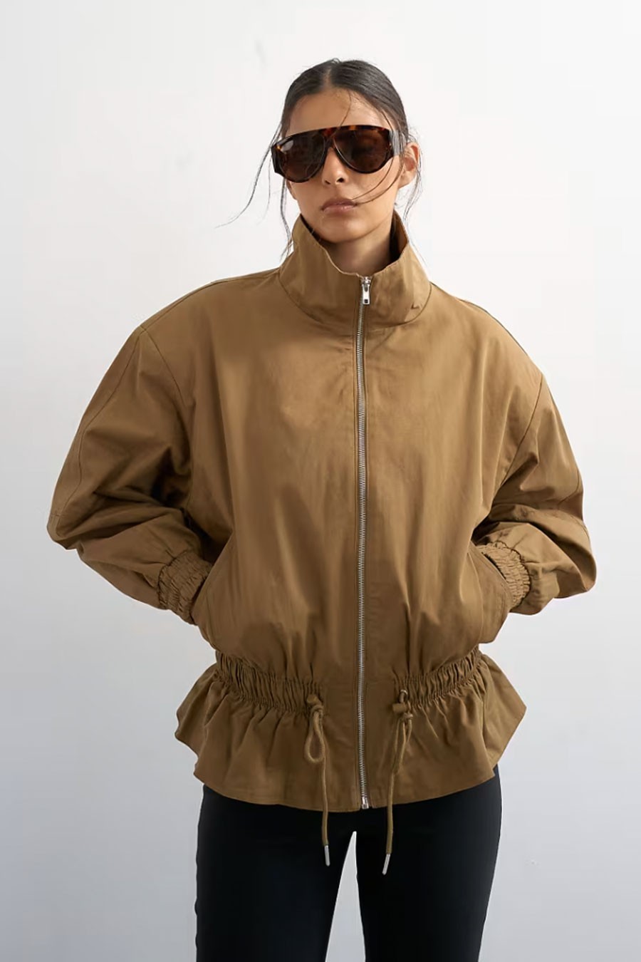 Cotton Toggle Waist Zip Through Jacket