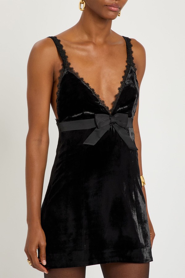 Emmi Bow-Embellished Velvet Mini Dress from Ronny Kobo