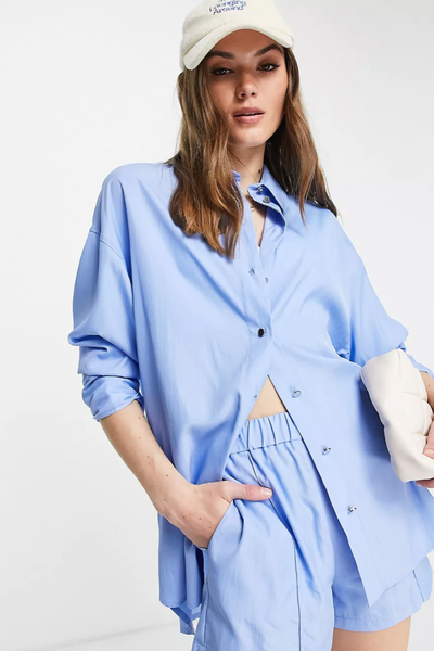 Premium Tech Popper Shirt In Pale from Topshop