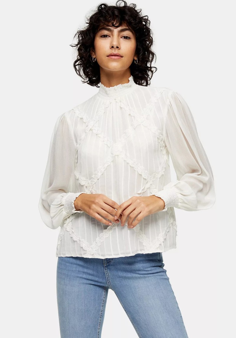 Ecru Cross Hatch Lace Blouse
