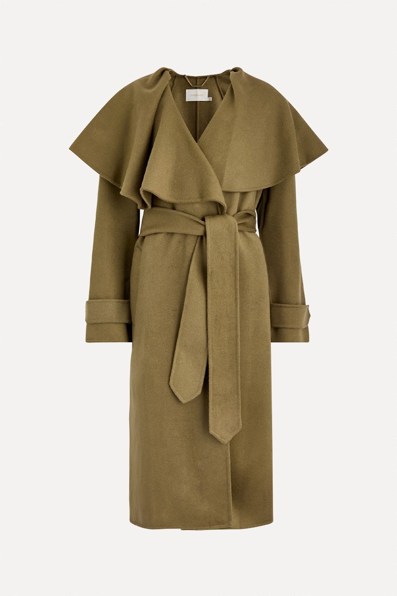 Crush Belted Cape-Effect Wool-Blend Coat from ZIMMERMANN