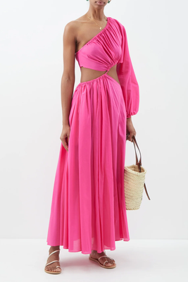 Asymmetric Wave Cotton-Blend Midi Dress from Matteau