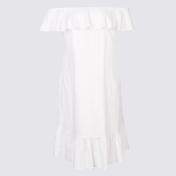 Plus Linen Blend Bardot Midi Dress 