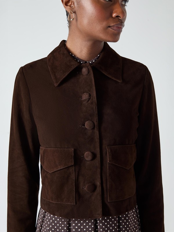 Joely Brown Leather Cropped Jacket