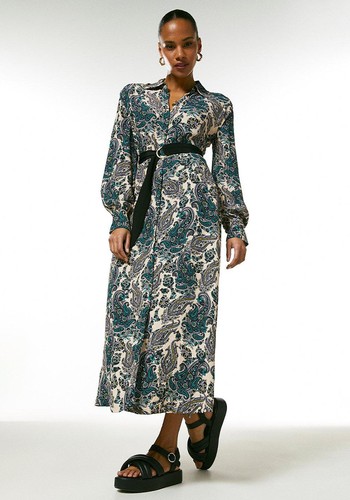 Paisley Print Belted Shirt Dress