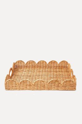 Natural Scalloped Wicker Tray from Mrs. Alice