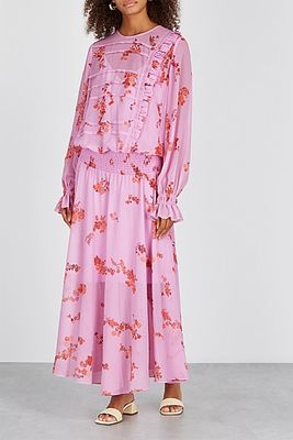 Gilda Pink Floral-Print Chiffon Midi Dress from Preen Line