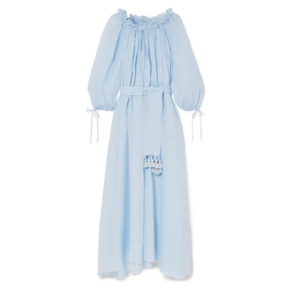 Almost A Honeymoon Tasseled Belted Ramie Maxi Dress
