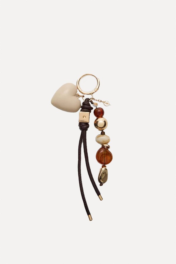 Key Ring With Beaded Heart Charm from Stradivarius