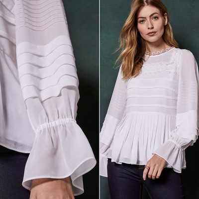 Pintuck Lace Detail Top