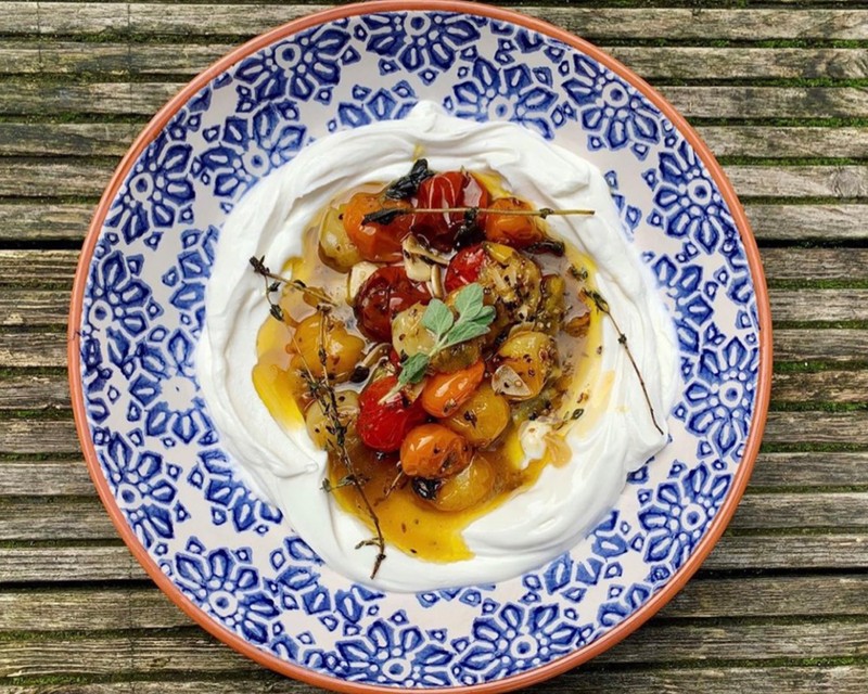 Blistered Tomatoes On Yoghurt