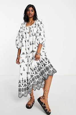 Broderie Chuck On Midi Dress With Contrast Black Stitch from Topshop