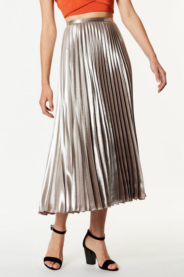 Metallic Pleated Skirt