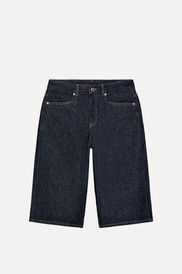 Mid-Waist Denim Bermuda Shorts