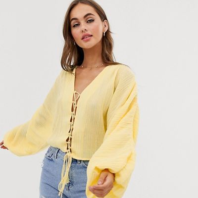 Long Sleeve Top With Tie Front Detail from ASOS Design