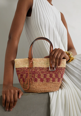Mini Leather-Trimmed Woven Raffia Tote from JW Anderson