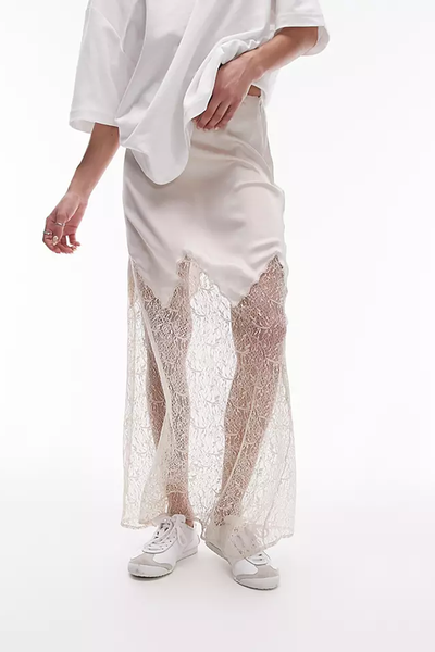 Satin Lace Mix Maxi Skirt from Topshop 